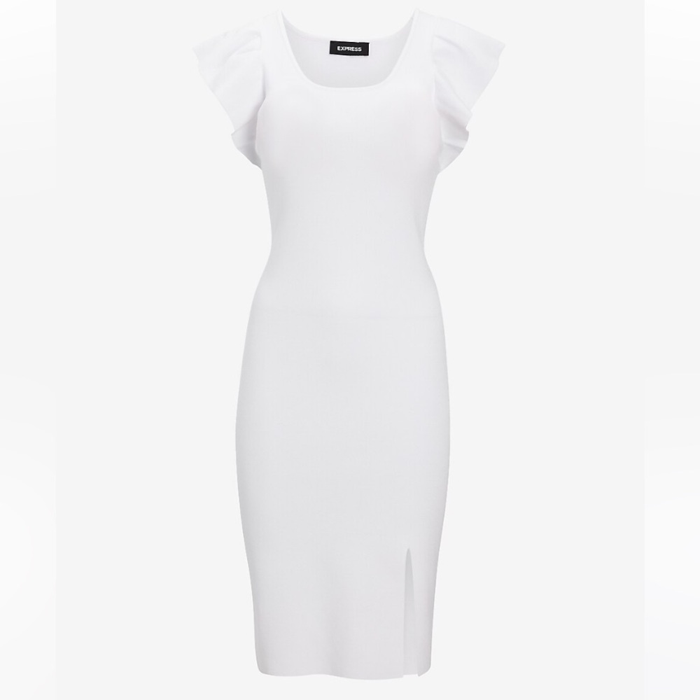 Express White Knit Ruffle Sleeve Sweater Dress NWT